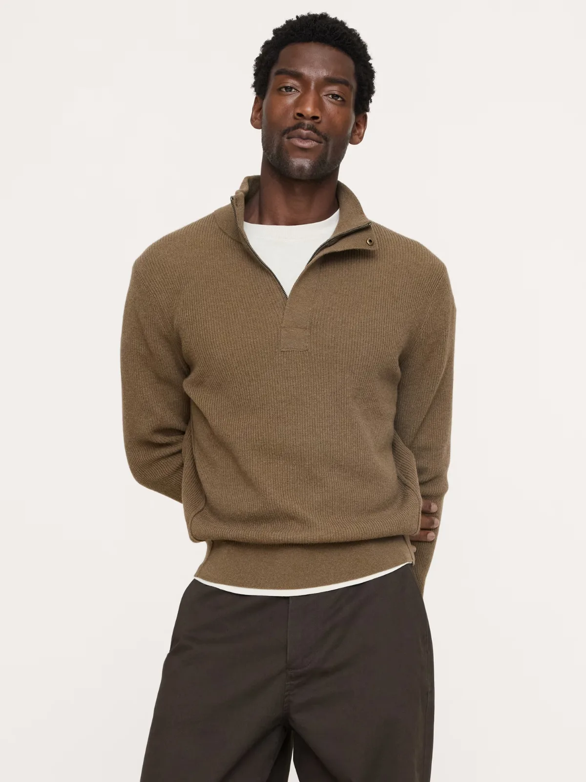 Italian Merino-Blend Quarter-Zip Moto Sweater by Banana Republic