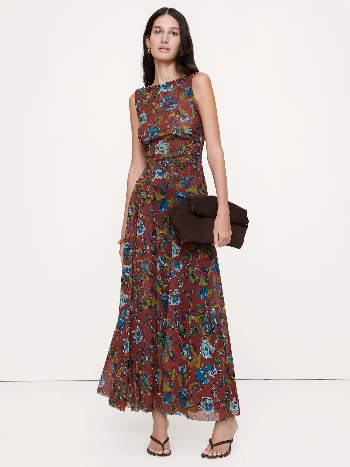 Mesh Boat-Neck Maxi Dress by Banana Republic
