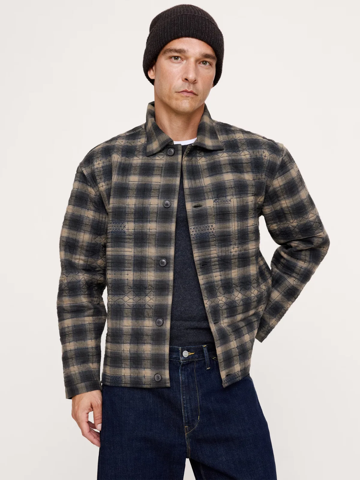 Relaxed-Fit Embroidered Cotton Quilted Flannel Overshirt by Banana Republic