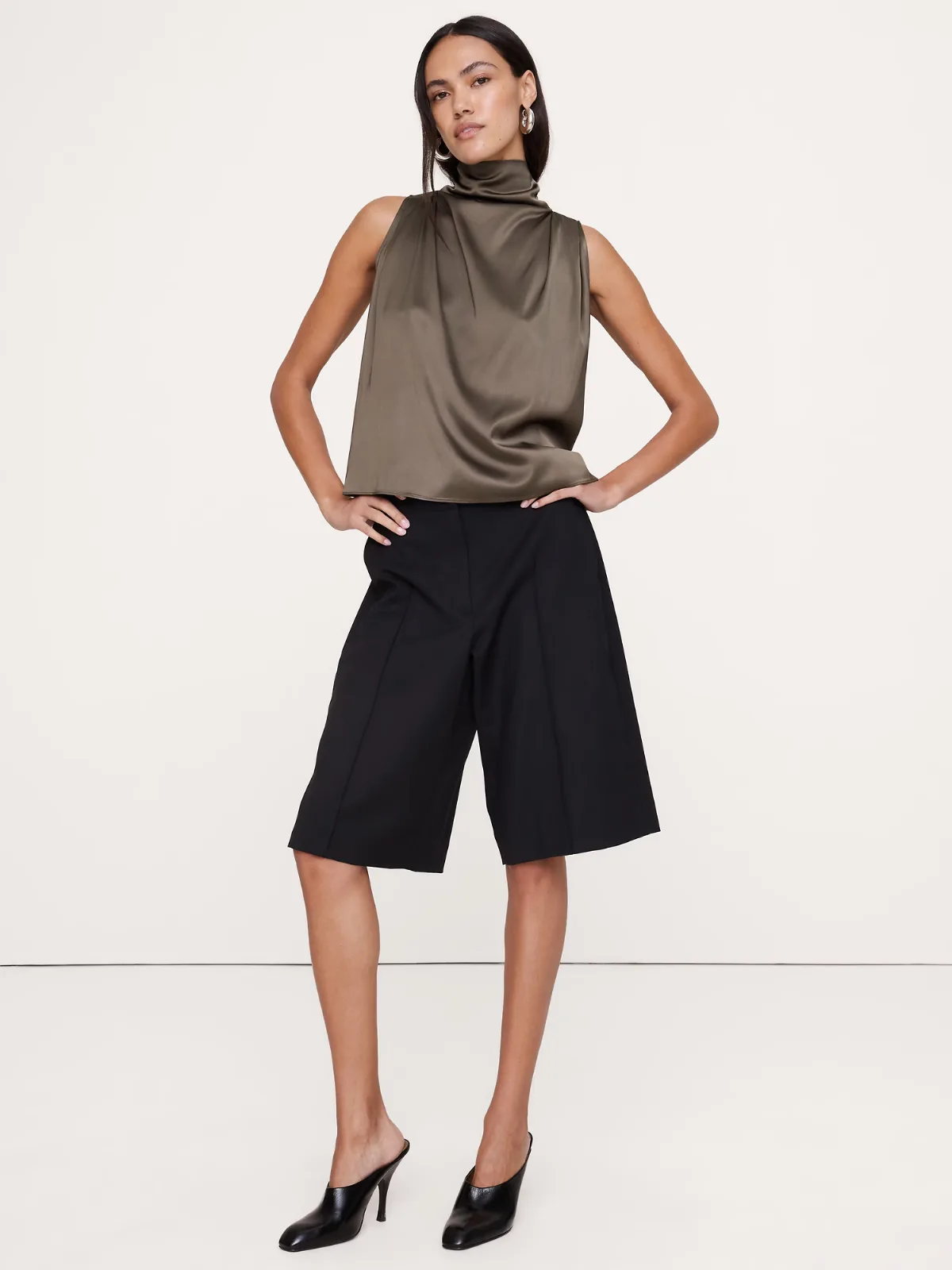 Satin-Stretch Tie-Neck Top by Banana Republic