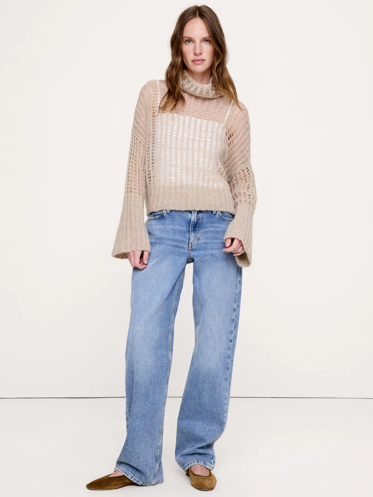 Italian Open-Stitch Funnel-Neck Sweater by Banana Republic
