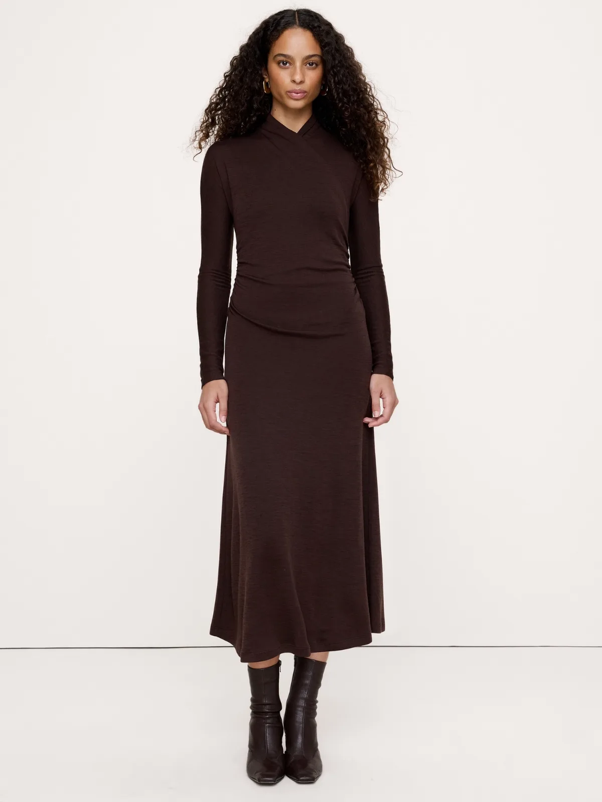 Wrap-Neck Midi Dress