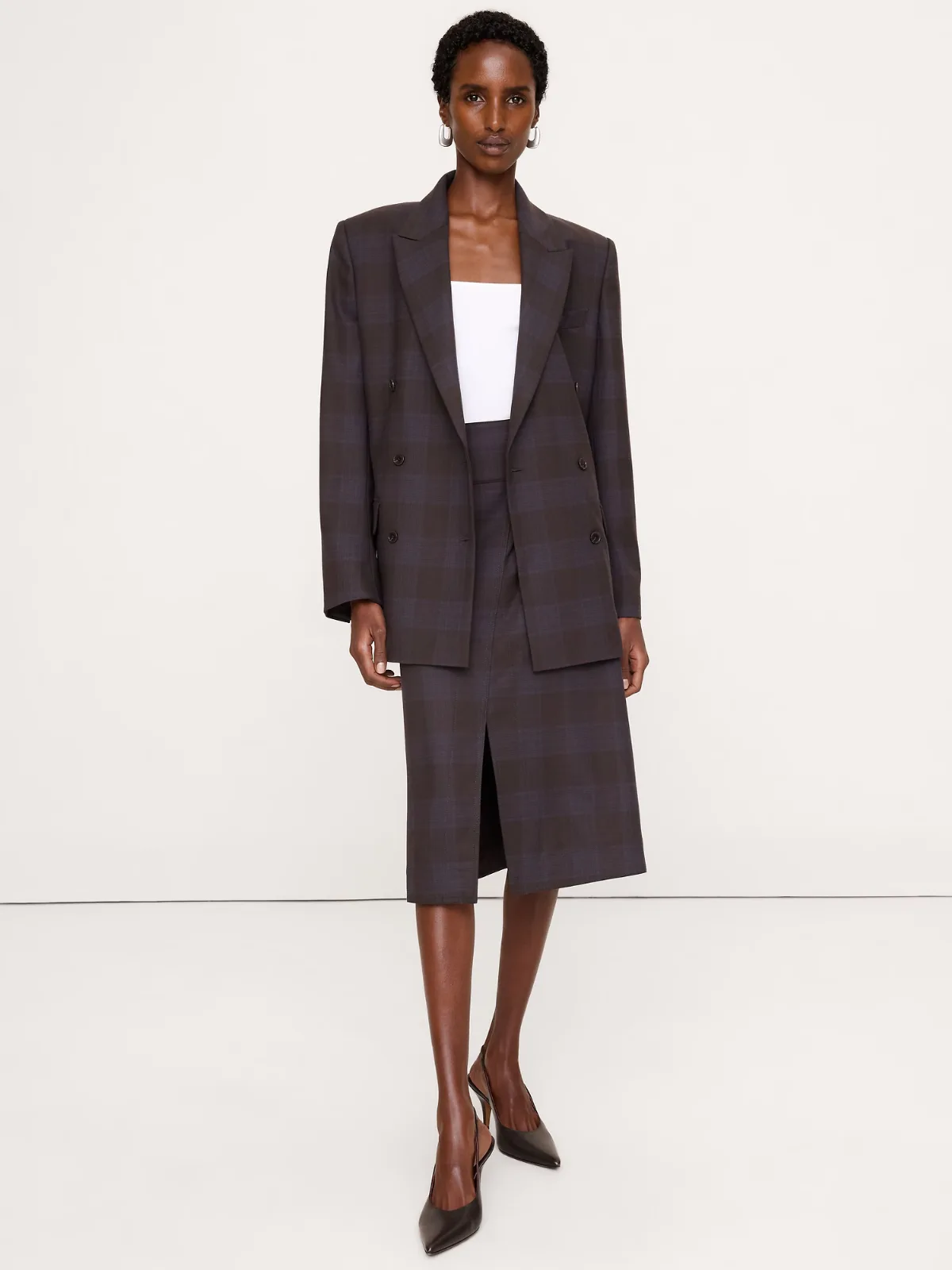 Twill Asymmetrical-Slit Midi Skirt by Banana Republic