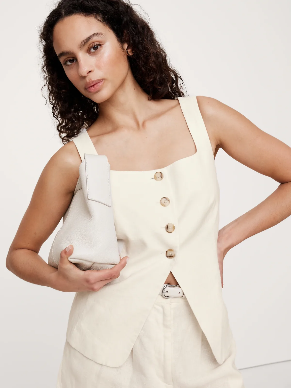 Linen Square-Neck Long Vest by Banana Republic
