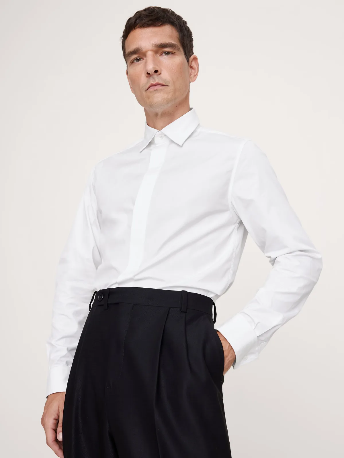 Slim-Fit Cotton Poplin Tuxedo Shirt with Spread Collar by Banana Republic