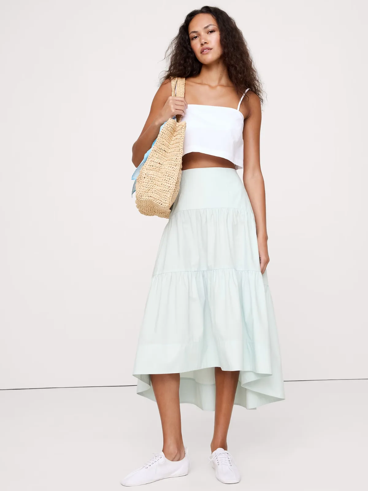 Cotton Poplin Drop-Waist Tiered Skirt by Banana Republic