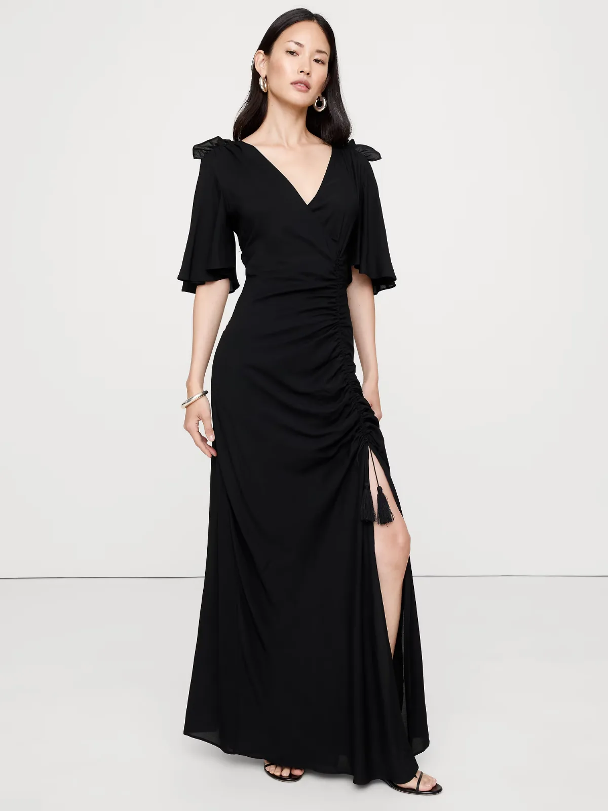 Stretch-Crepe Flutter-Sleeve Maxi Dress by Banana Republic