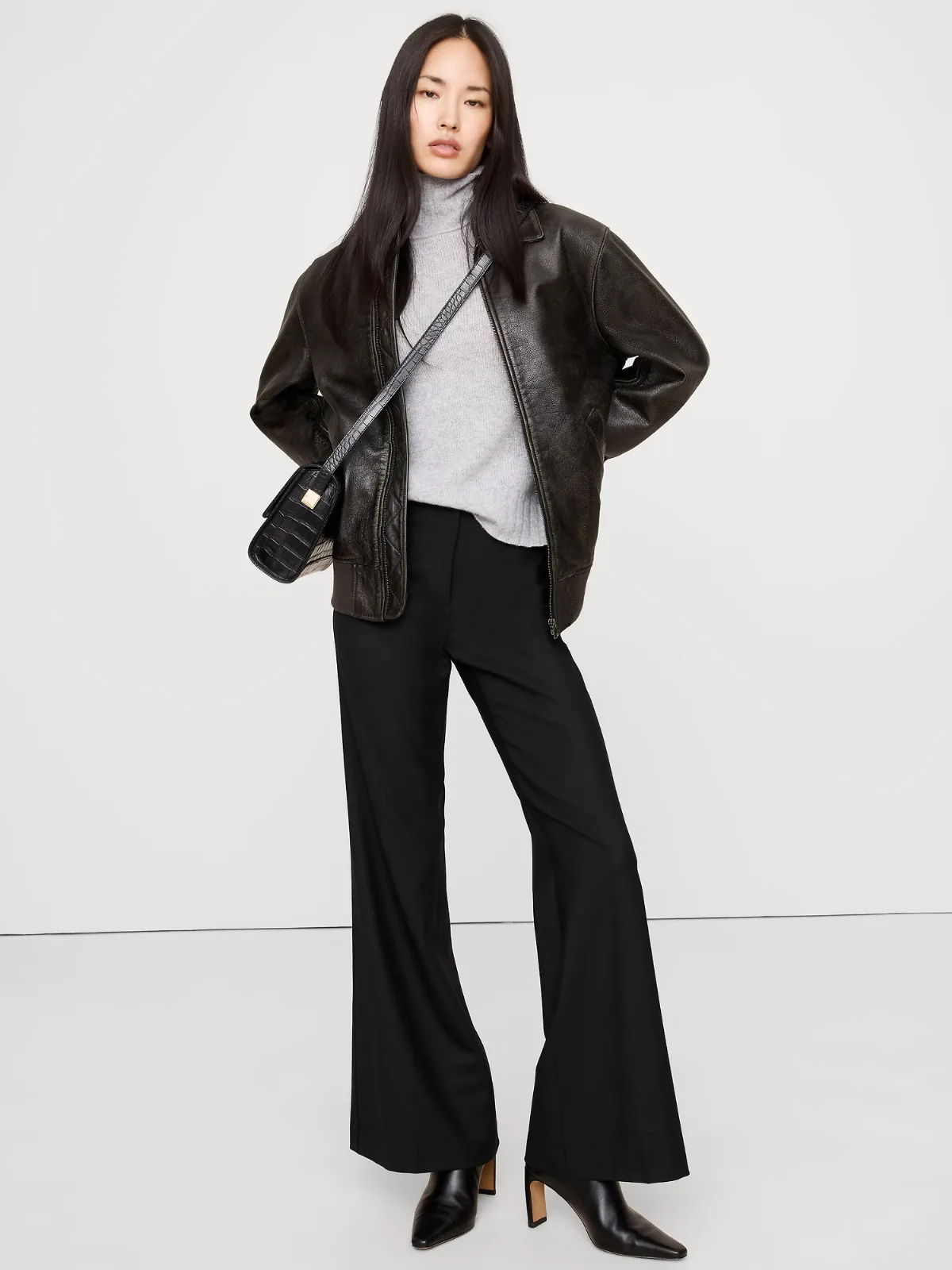 Mid-Rise Flare Stretch Wool-Blend Pant by Banana Republic