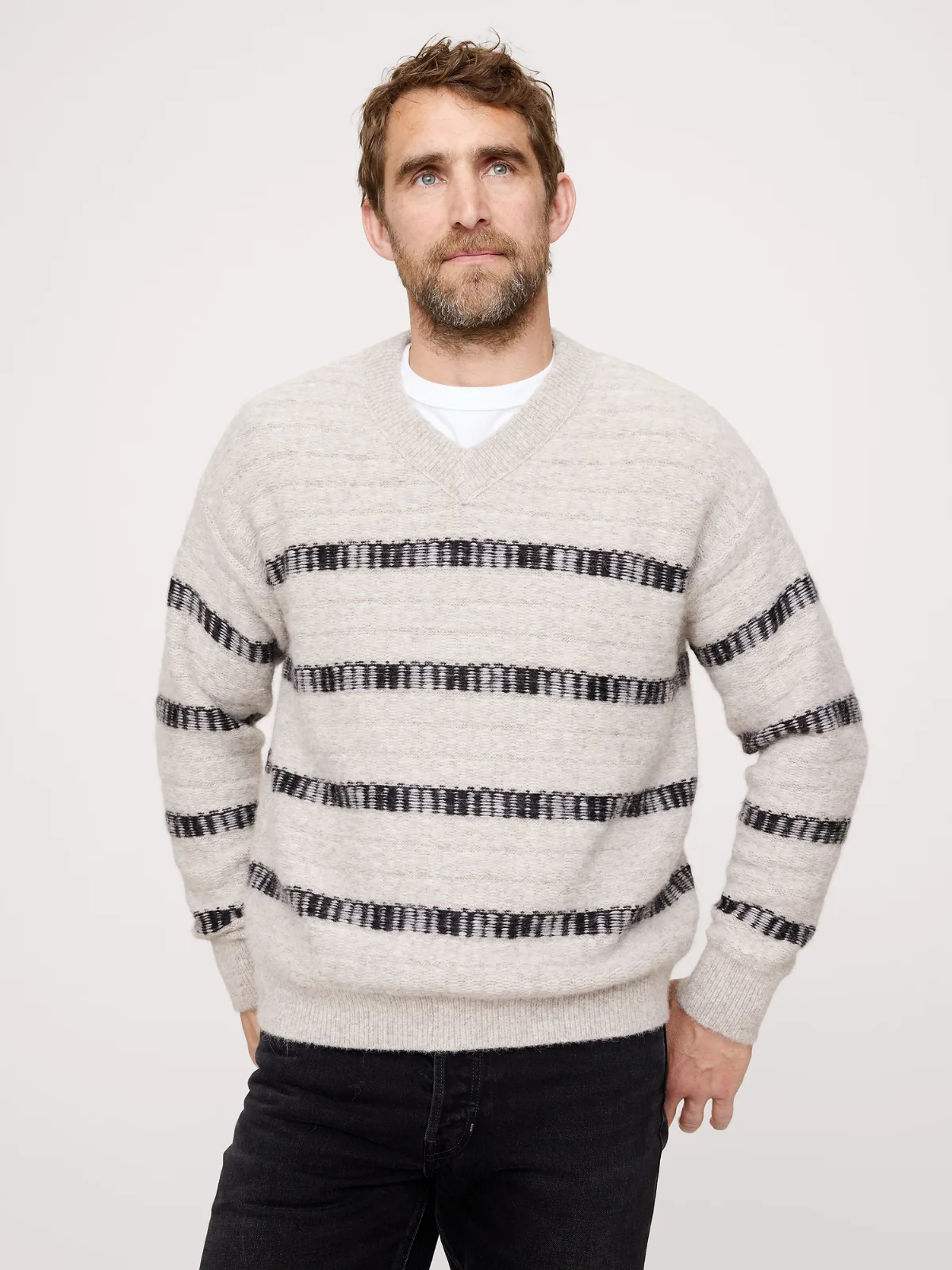 Jacquard Stripe V-Neck Sweater by Banana Republic
