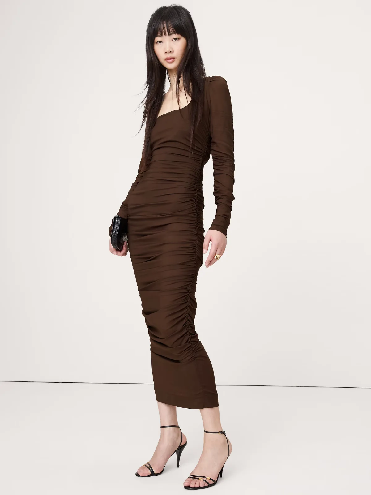 Stretch-Crepe Ruched Midi Dress by Banana Republic