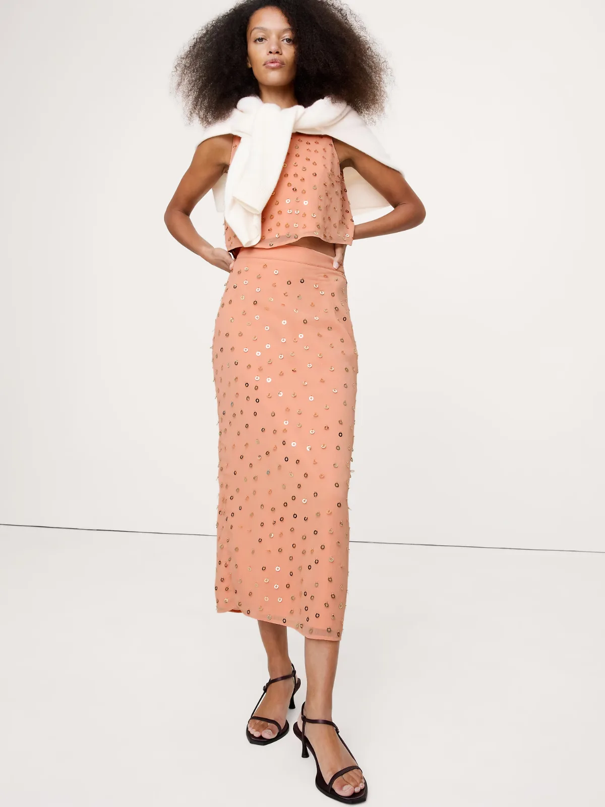 Embellished Chiffon Midi Skirt by Banana Republic