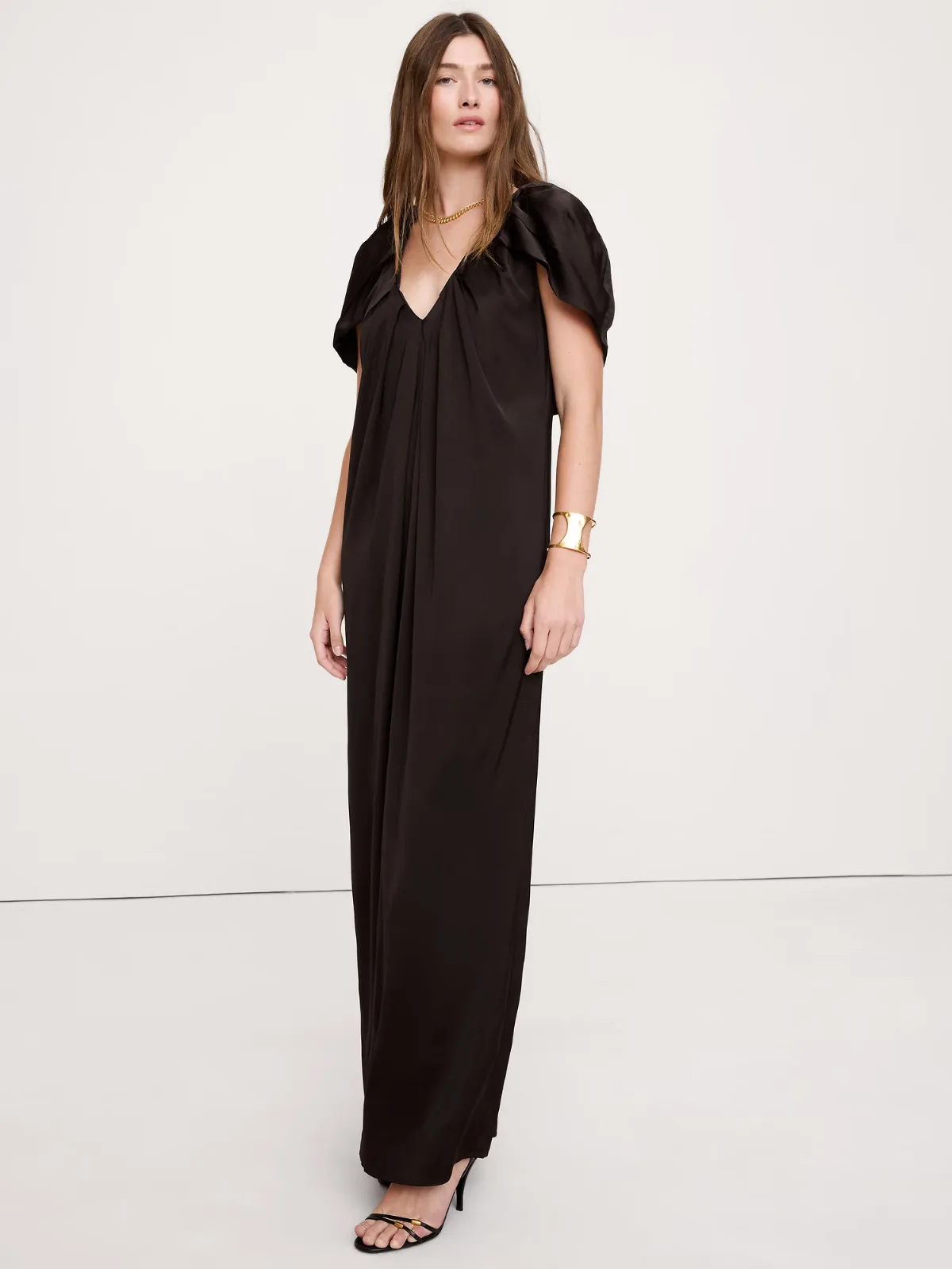 Stretch-Satin Cape Maxi Dress by Banana Republic
