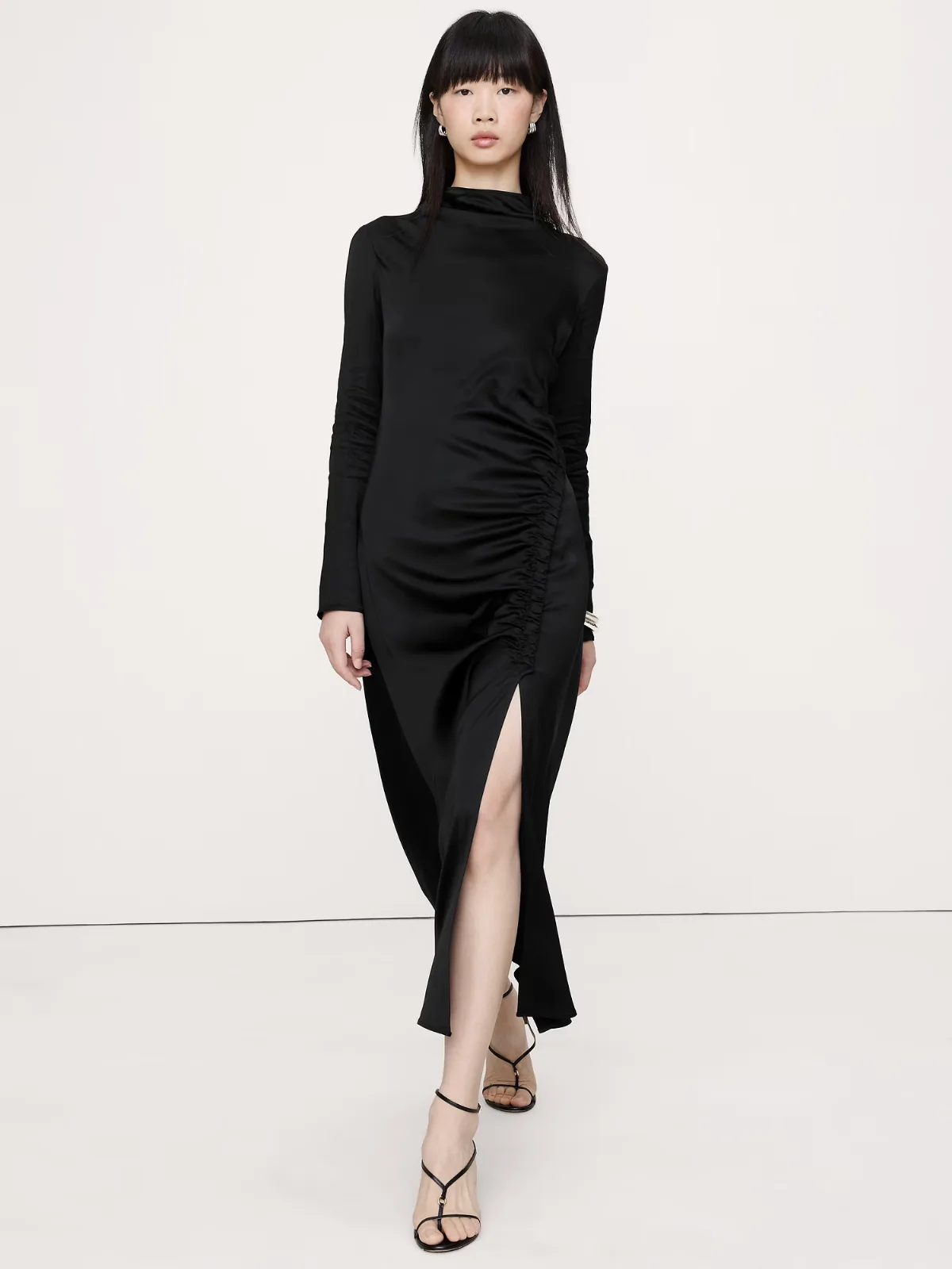 Stretch-Satin Ruched Maxi Dress by Banana Republic