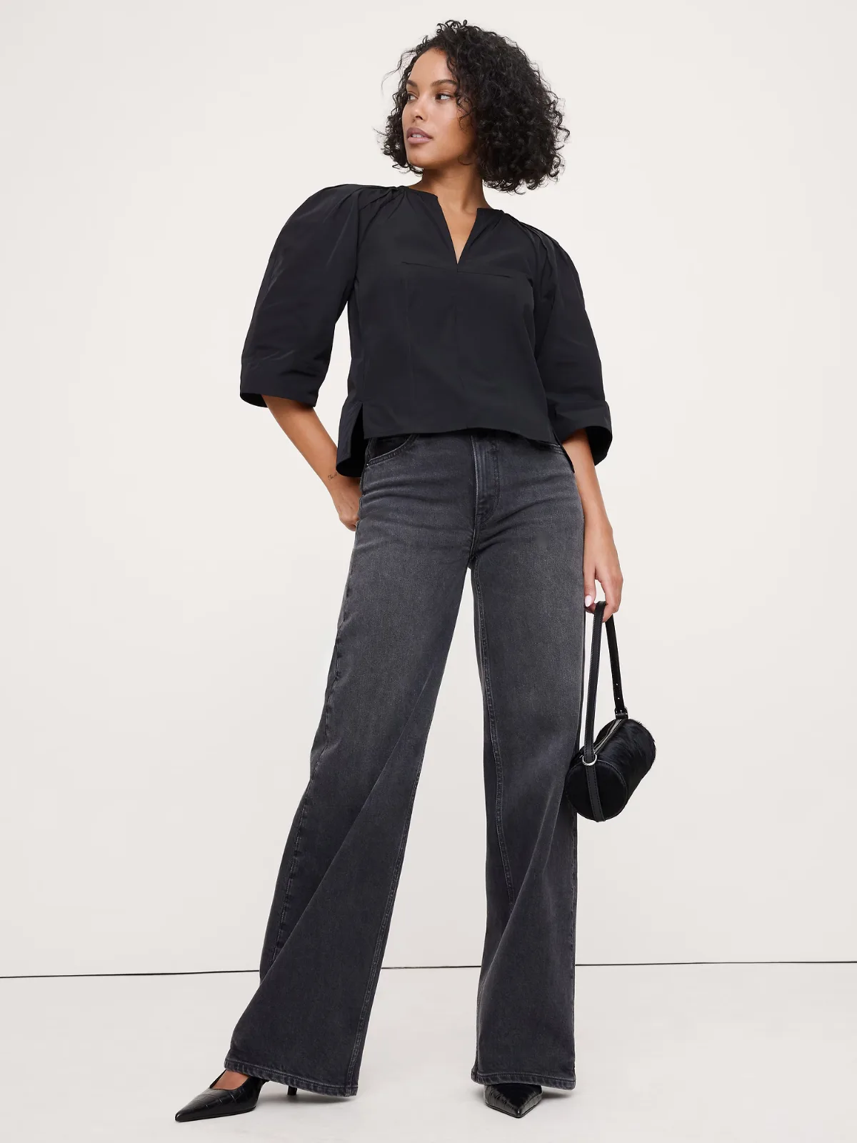 Taffeta Volume-Sleeve Top by Banana Republic