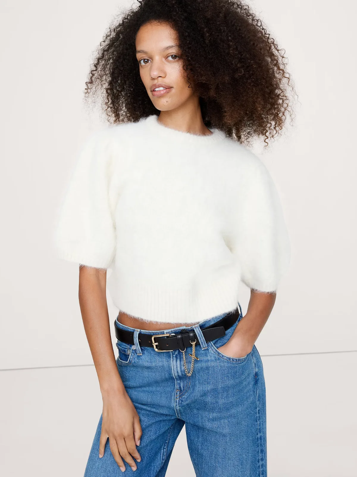 Fuzzy Alpaca-Blend Puff-Sleeve Sweater by Banana Republic