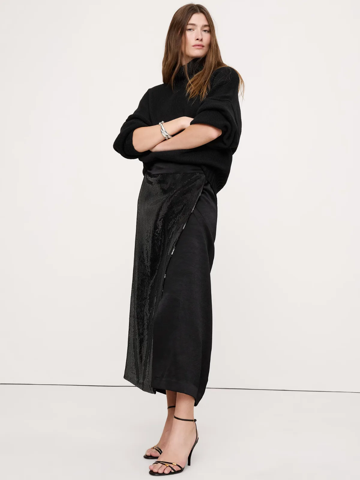 Ponte & Sequin Wrap Skirt by Banana Republic