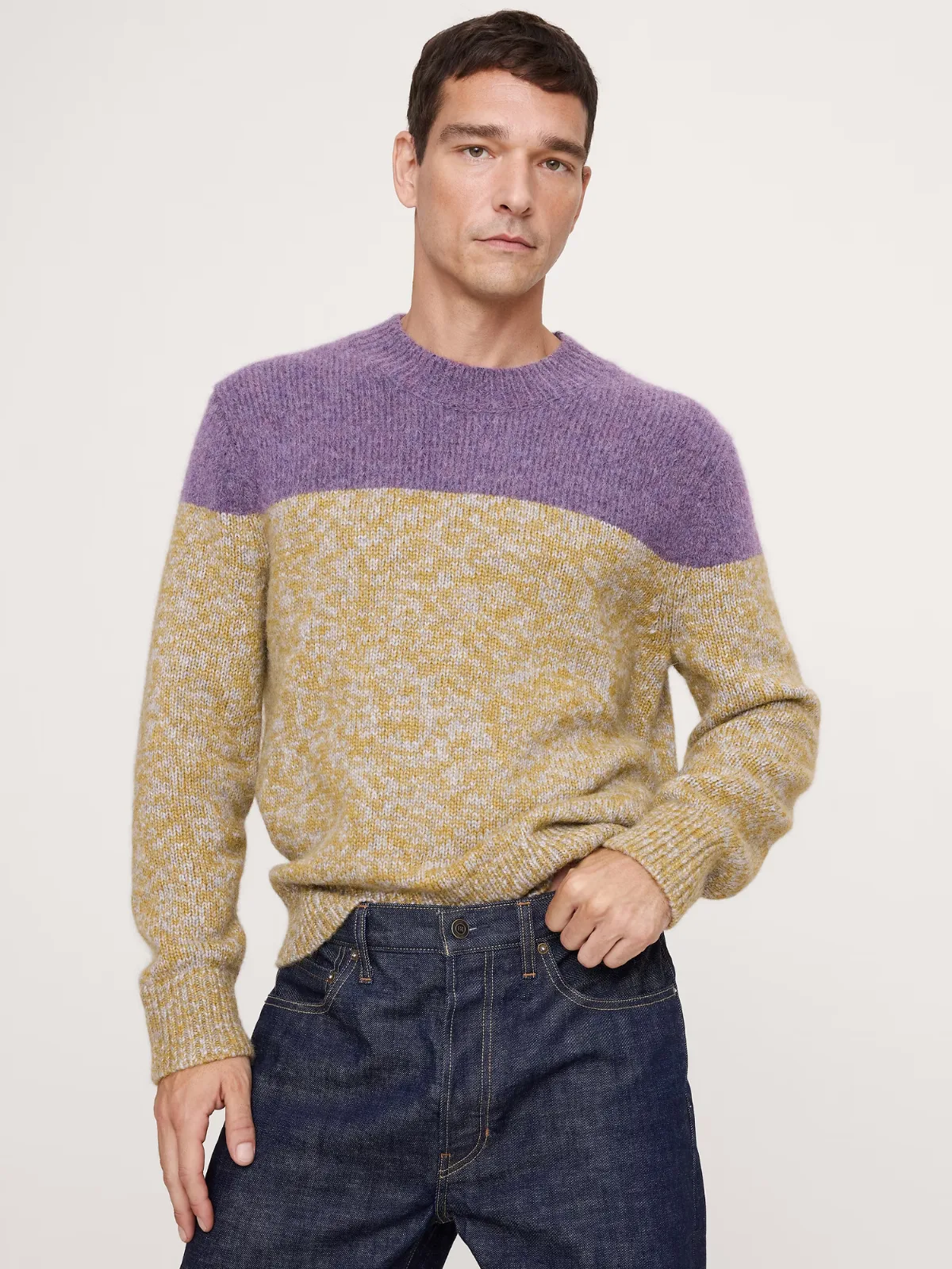 Alpaca-Wool Blend Color-Blocked Sweater by Banana Republic