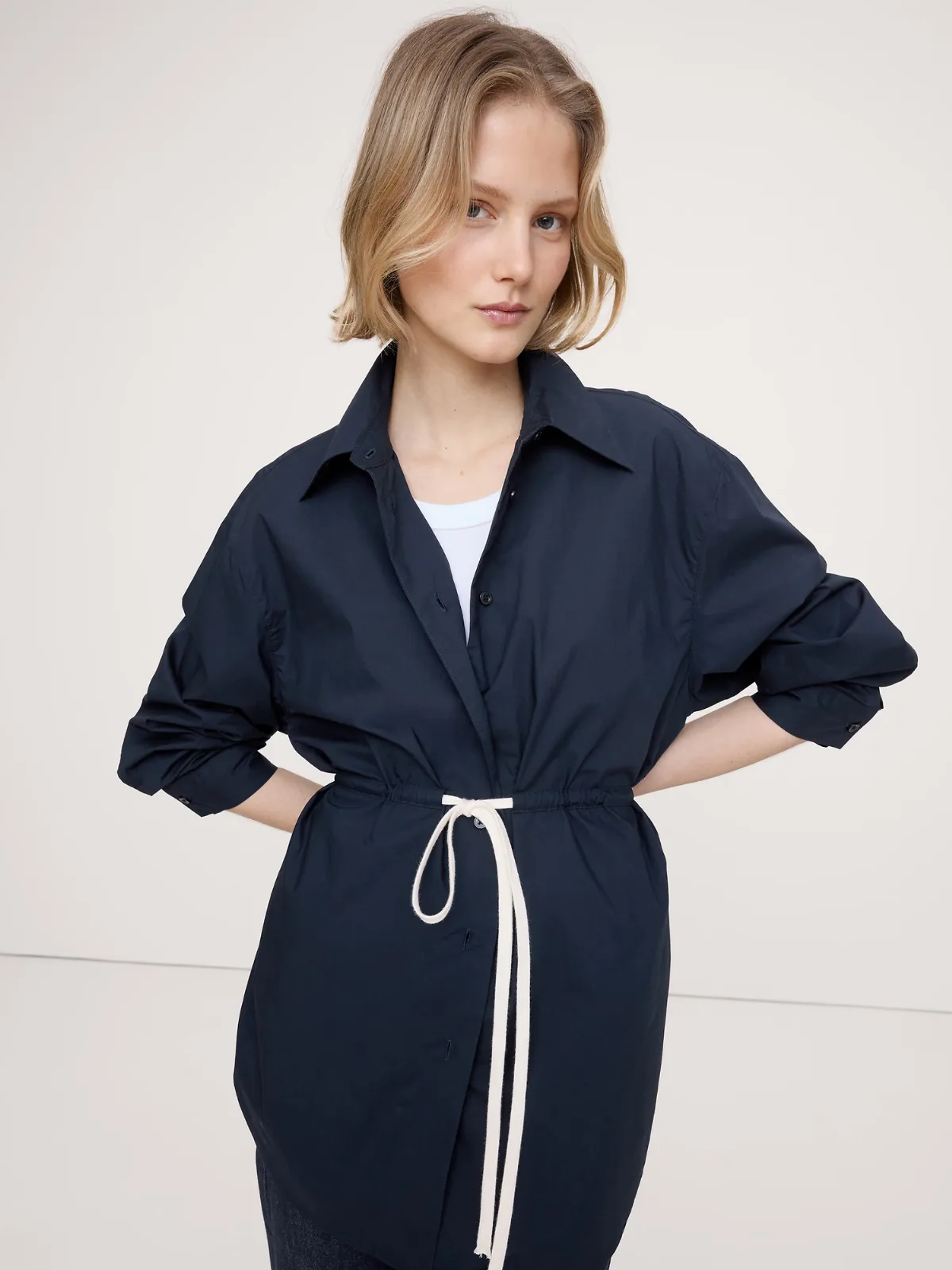 Cotton Poplin Drawstring-Waist Tunic by Banana Republic