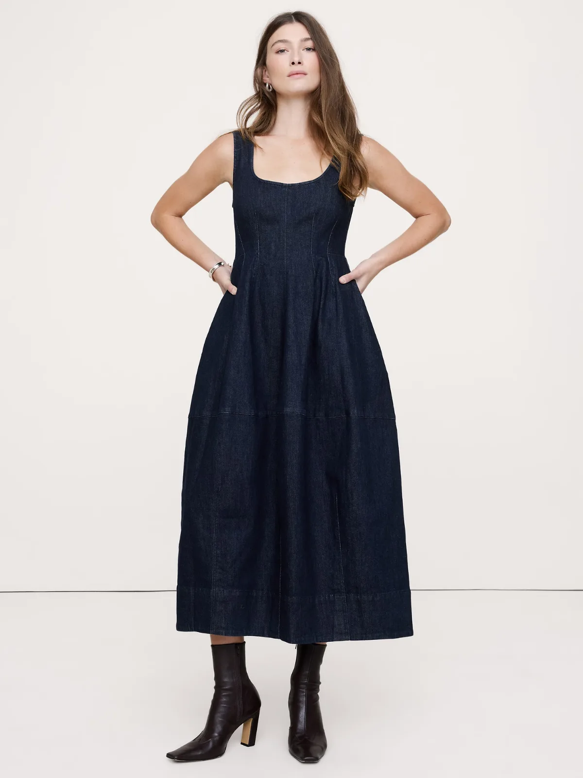 Denim Barrel Midi Dress by Banana Republic