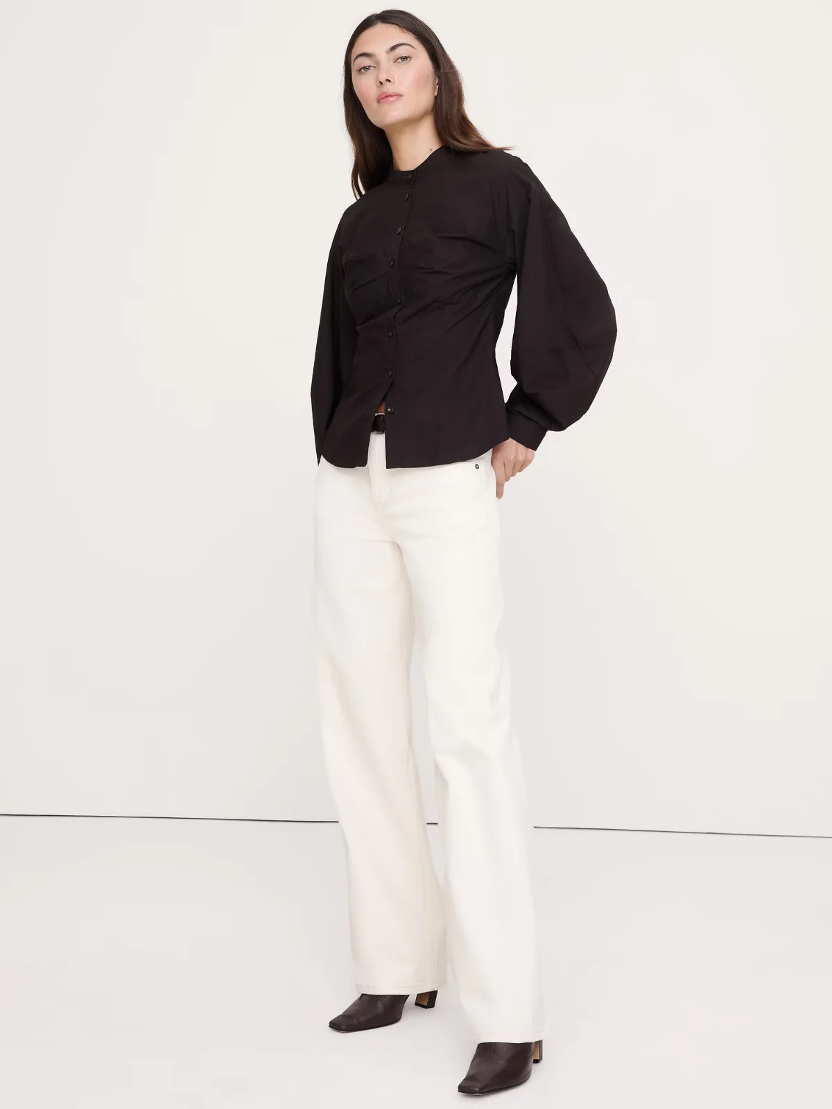 Cotton Poplin Balloon-Sleeve Shirt by Banana Republic