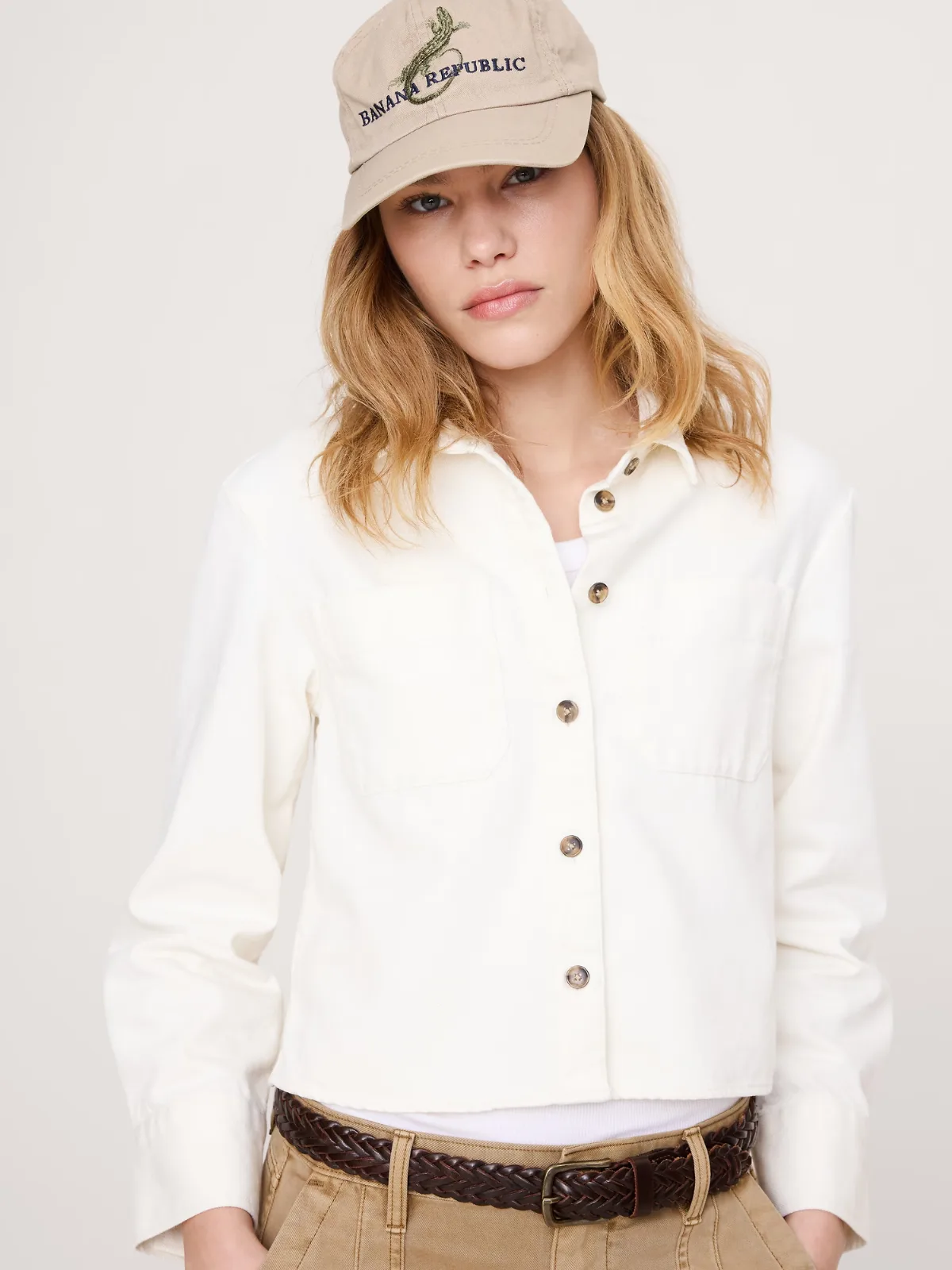 Denim Cropped Utility Shirt by Banana Republic