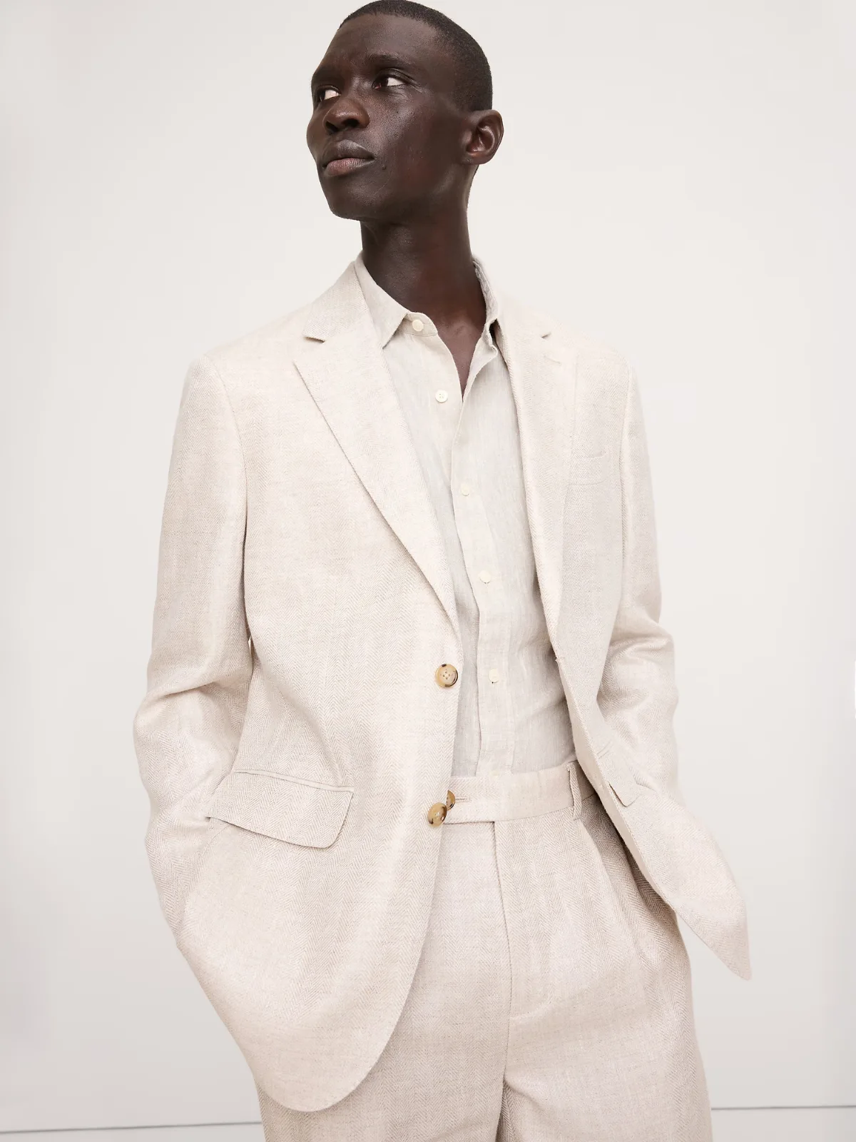 Tailored Slim-Fit Herringbone Linen Suit Jacket by Banana Republic