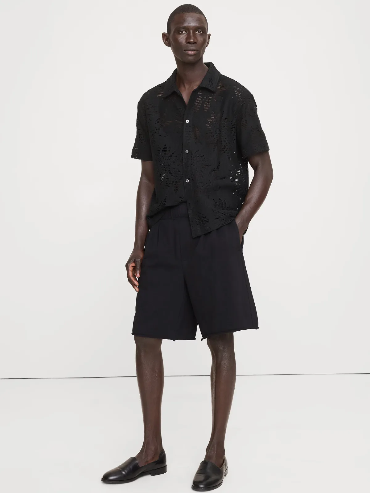 Relaxed Cotton-Fleece Pleated Pull-On Short by Banana Republic