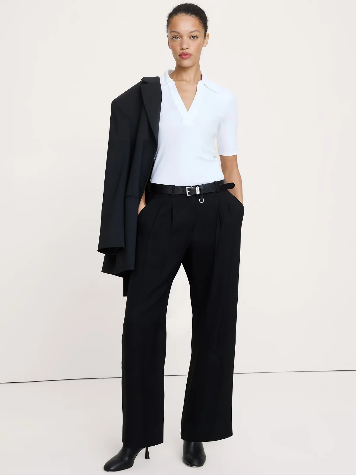 Ribbed Elbow-Sleeve Polo Shirt by Banana Republic