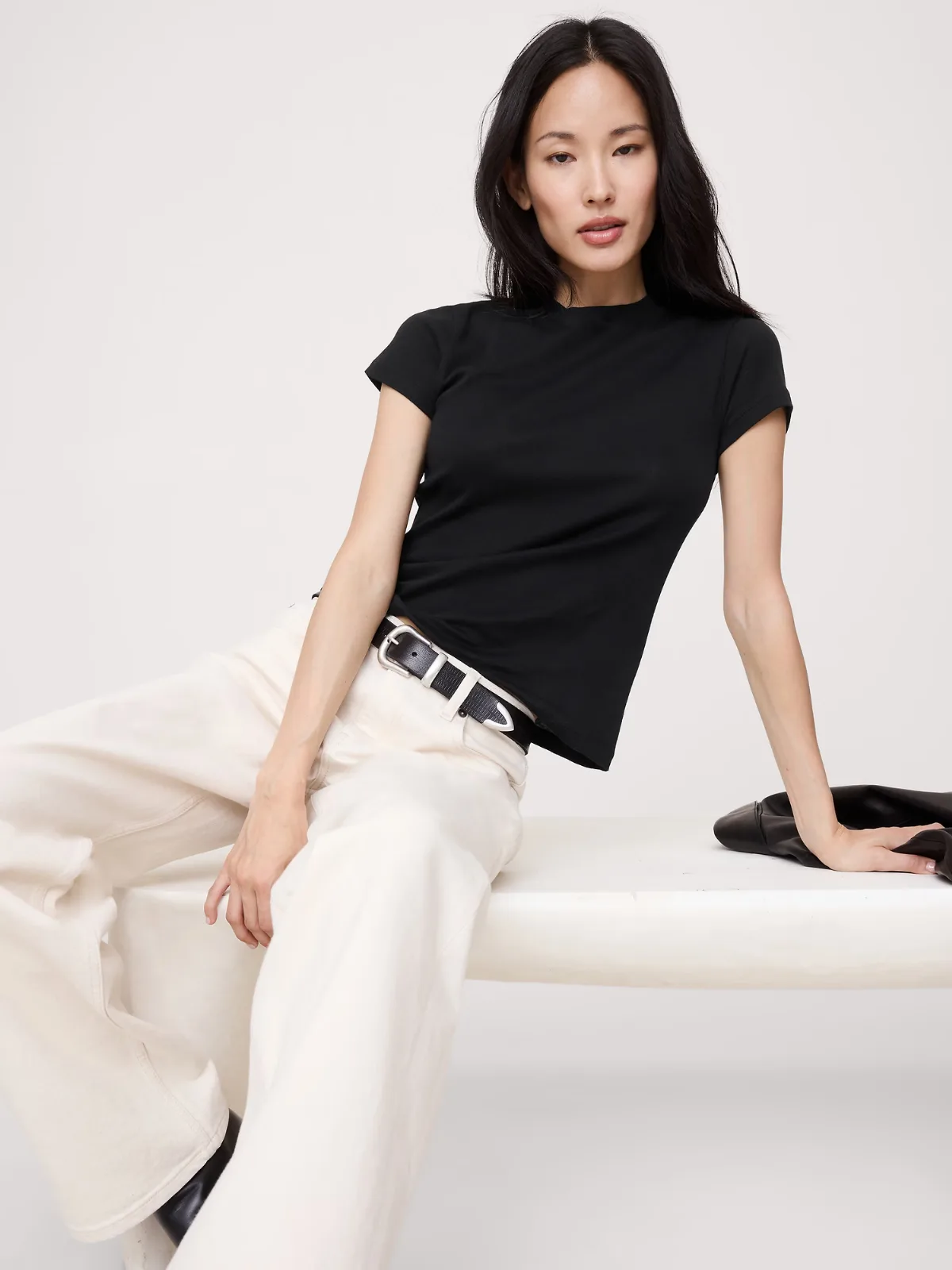 Airy Cotton Mock-Neck T-Shirt by Banana Republic