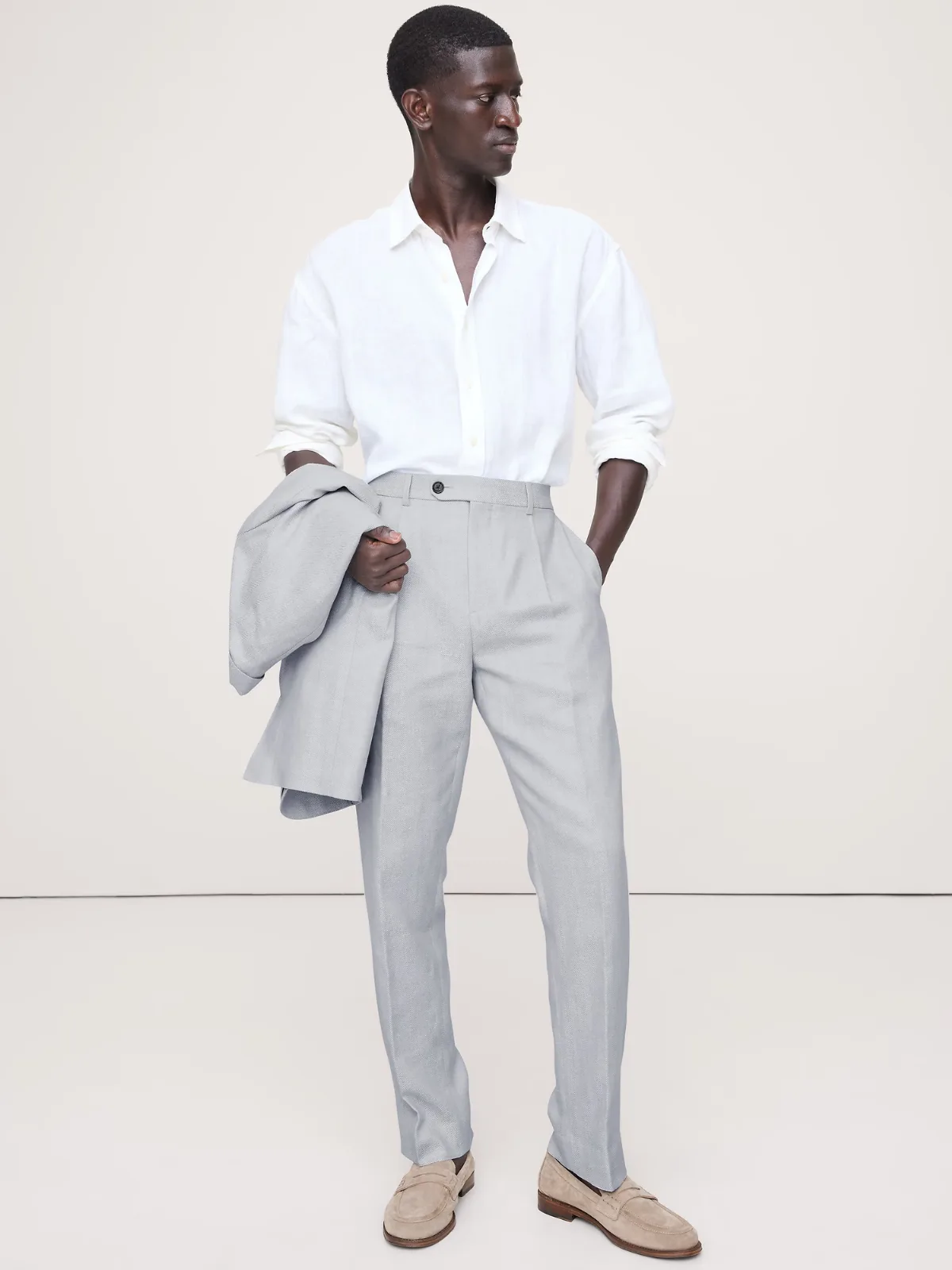 Tailored Slim-Fit Herringbone Linen-Merino Suit Pant by Banana Republic
