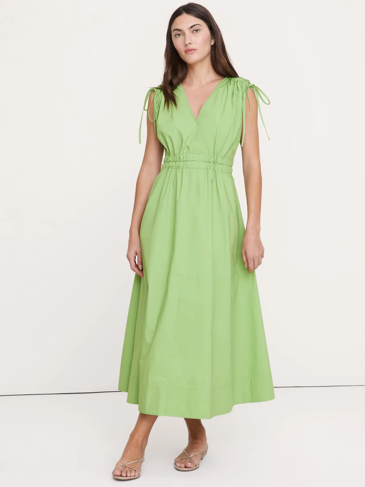 Poplin Ruched-Shoulder Maxi Dress by Banana Republic