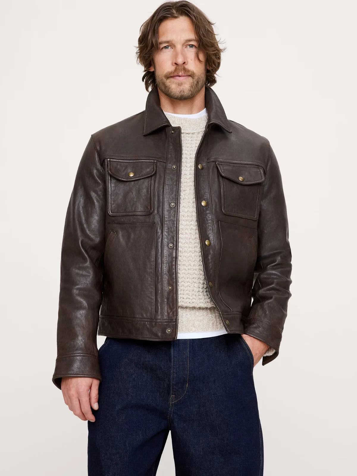 Leather Trucker Jacket by Banana Republic