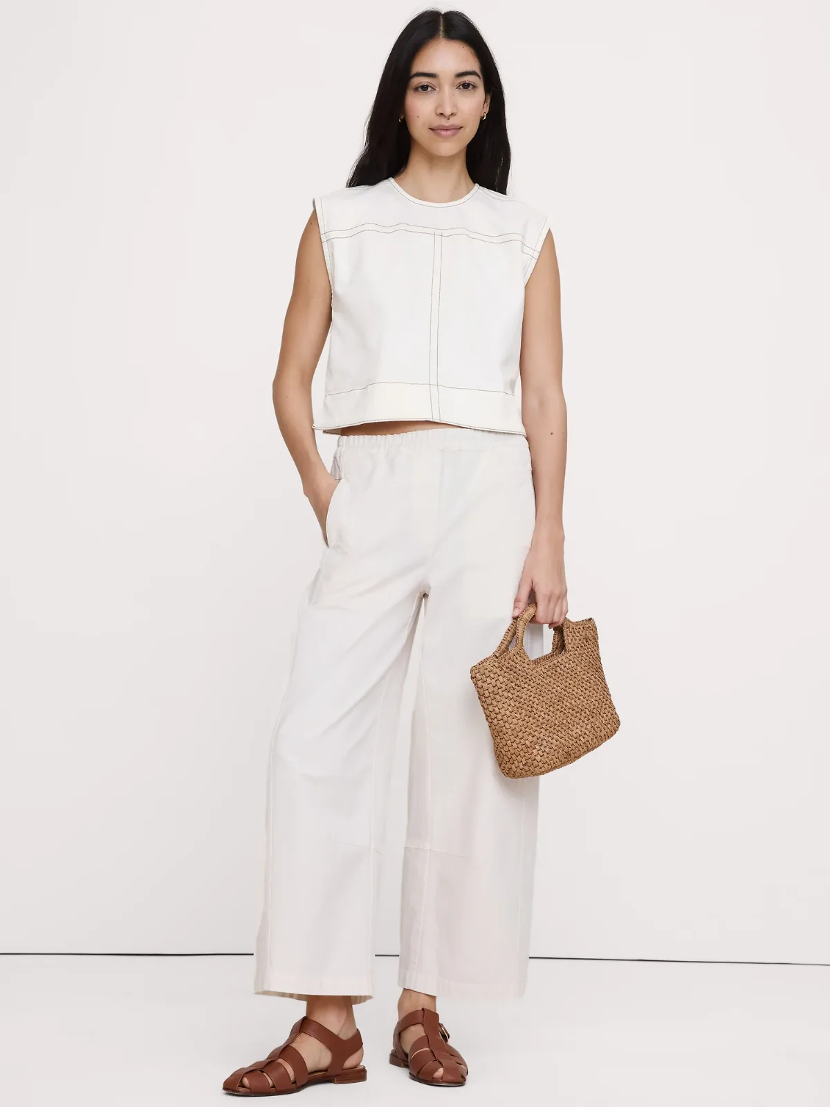 Top-Stitched Denim Top by Banana Republic