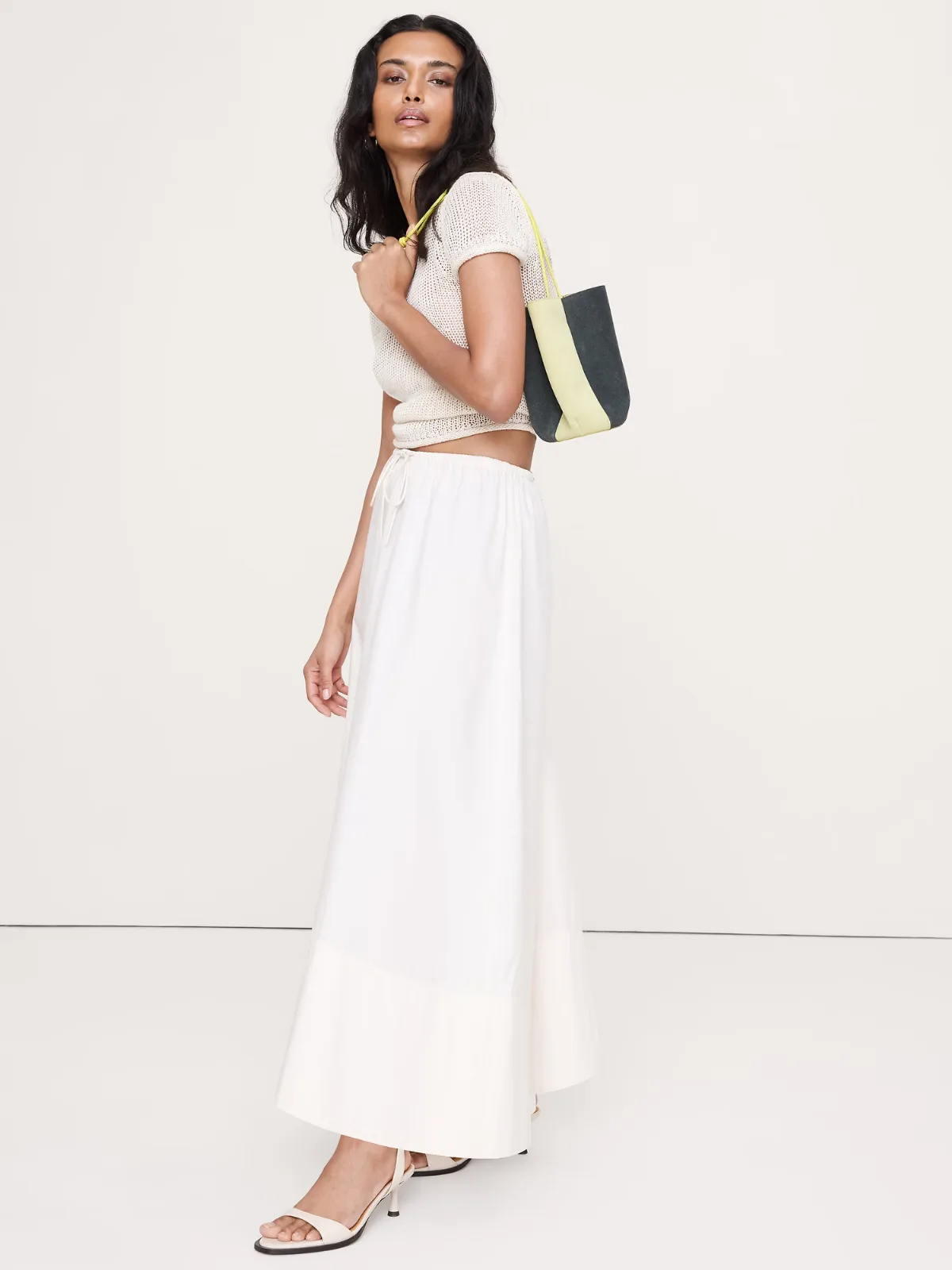 Cotton Poplin Drawstring Maxi Skirt