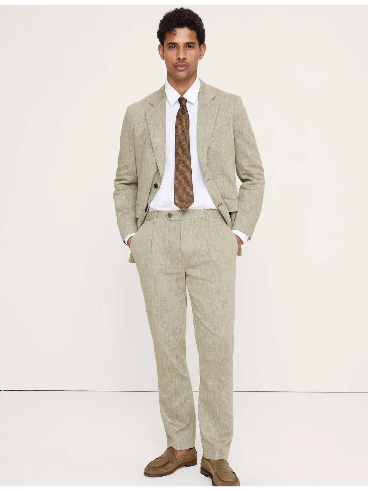 Tailored Slim-Fit Green Linen-Cotton Suit Pant by Banana Republic