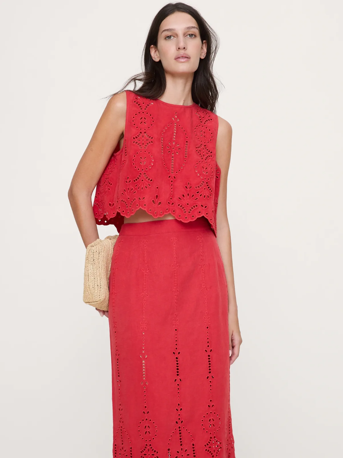 Tencel-Linen Eyelet Tank by Banana Republic