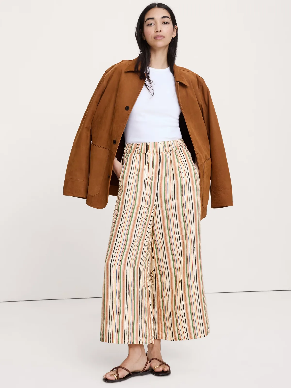 The Pull-On Wide-Leg Ankle Pant in Linen by Banana Republic