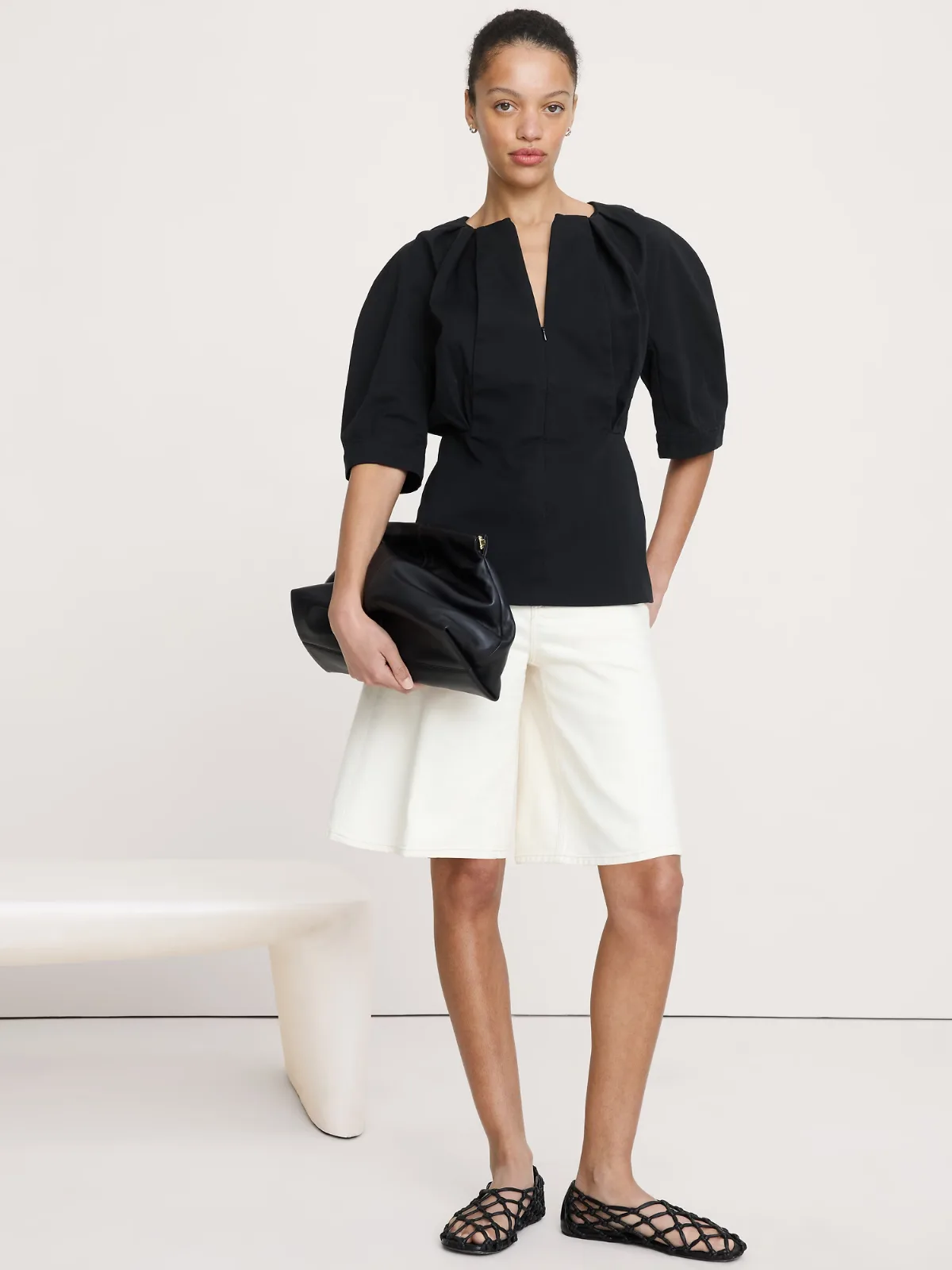 Soft Cotton Zip-Neck Top by Banana Republic