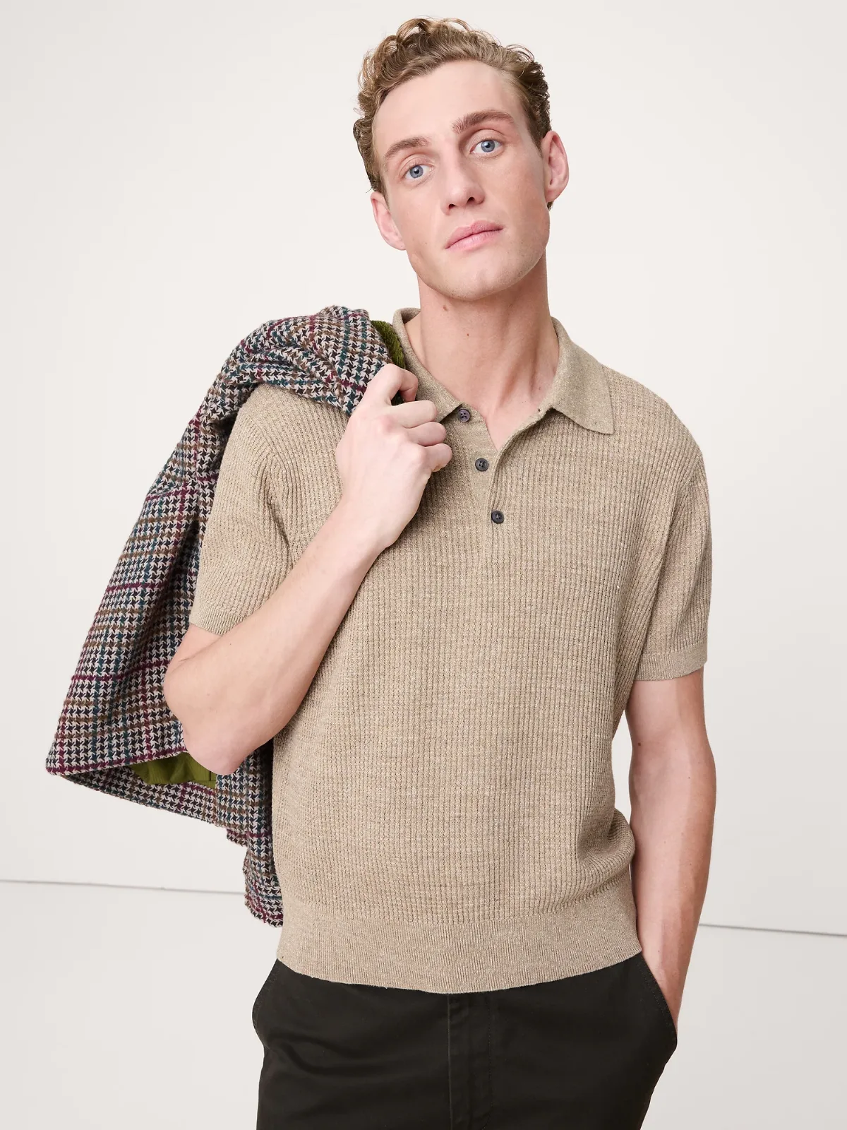 Linen-Cotton Sweater Polo Shirt by Banana Republic