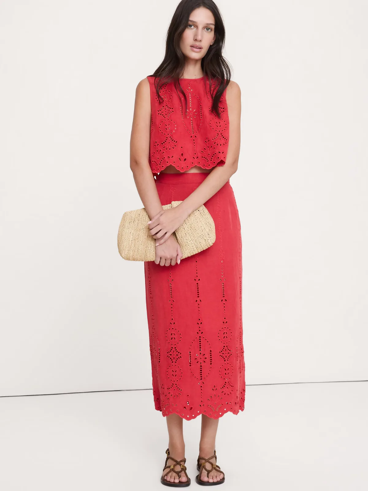 Tencel-Linen Eyelet Maxi Skirt by Banana Republic