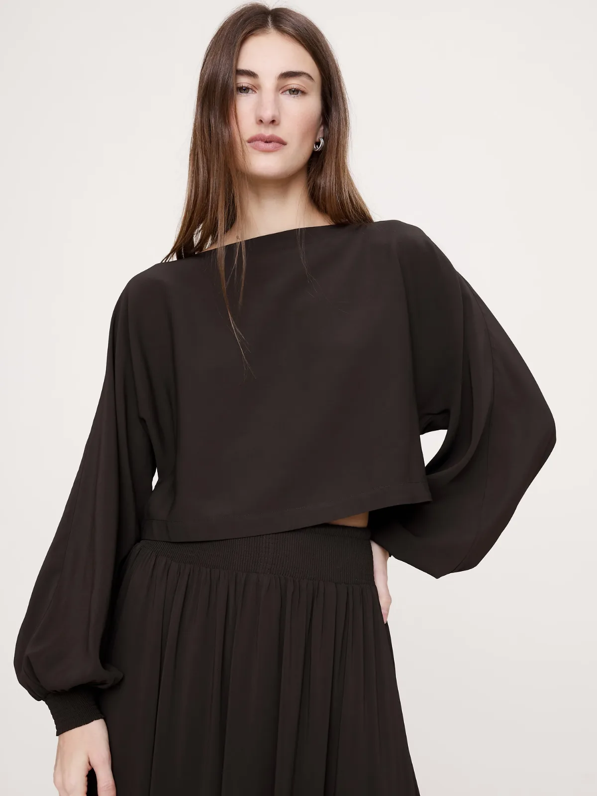 Smocked Georgette Boatneck Top by Banana Republic