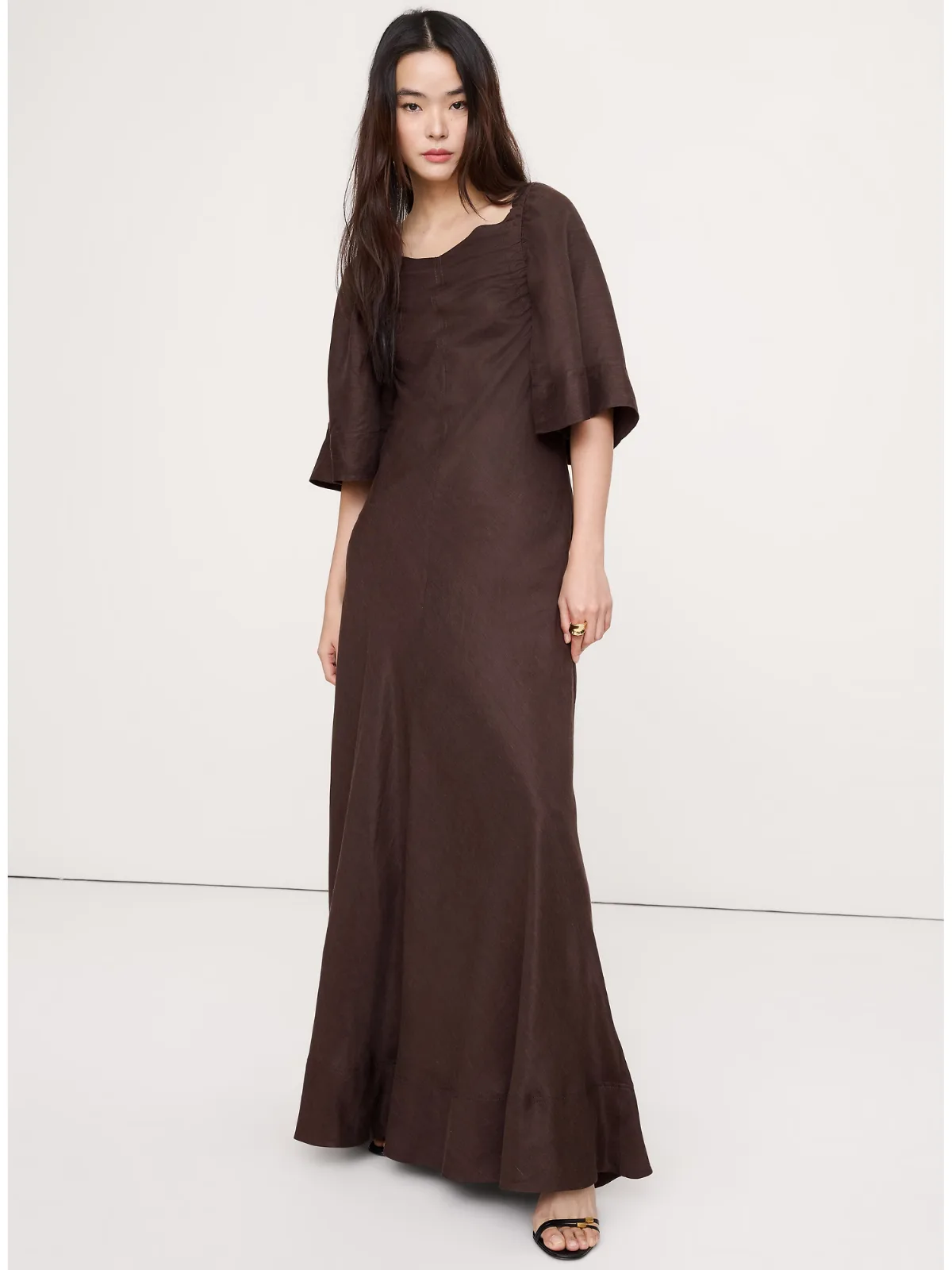 Viscose-Linen Flutter-Sleeve Maxi Dress by Banana Republic