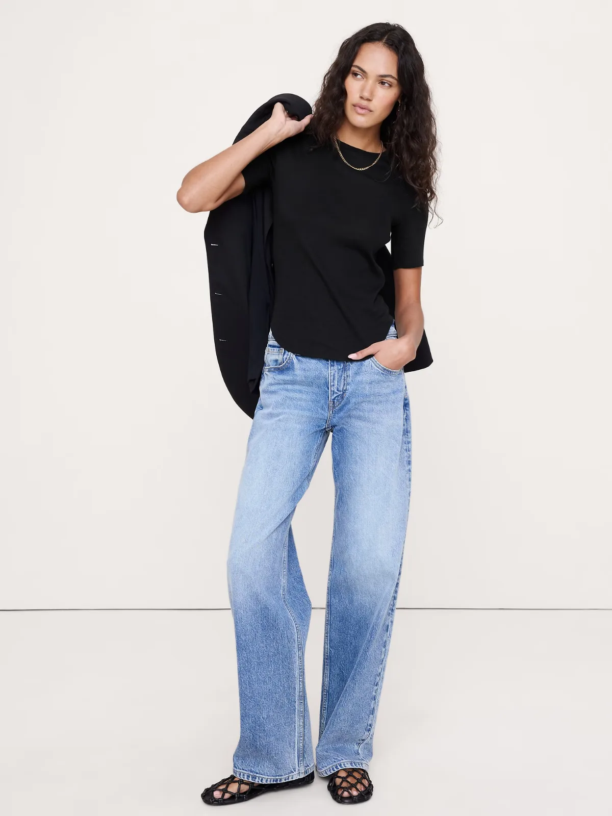 Airy Cotton Elbow-Sleeve T-Shirt by Banana Republic