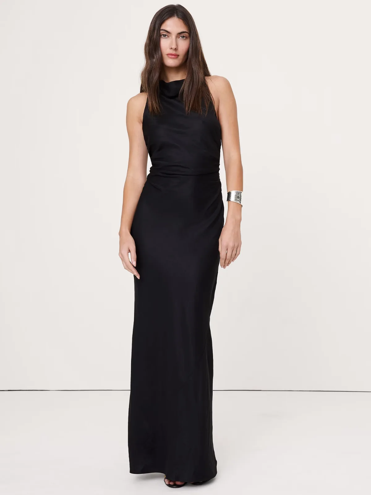Viscose-Linen Cowl-Neck Dress