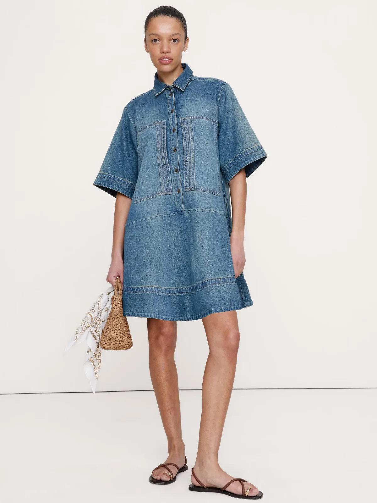 Denim Trapeze Mini Shirt Dress by Banana Republic