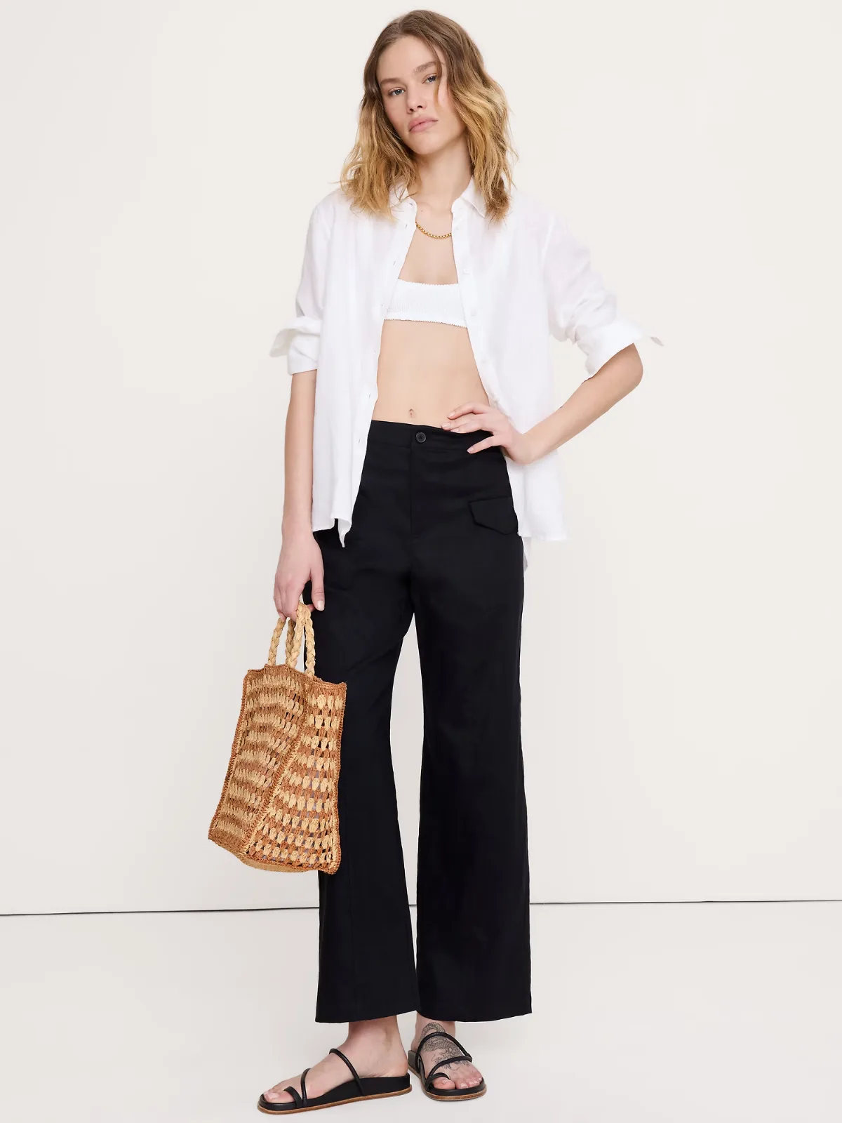 High-Rise Straight Utility Pant in Stretch Linen-Viscose by Banana Republic