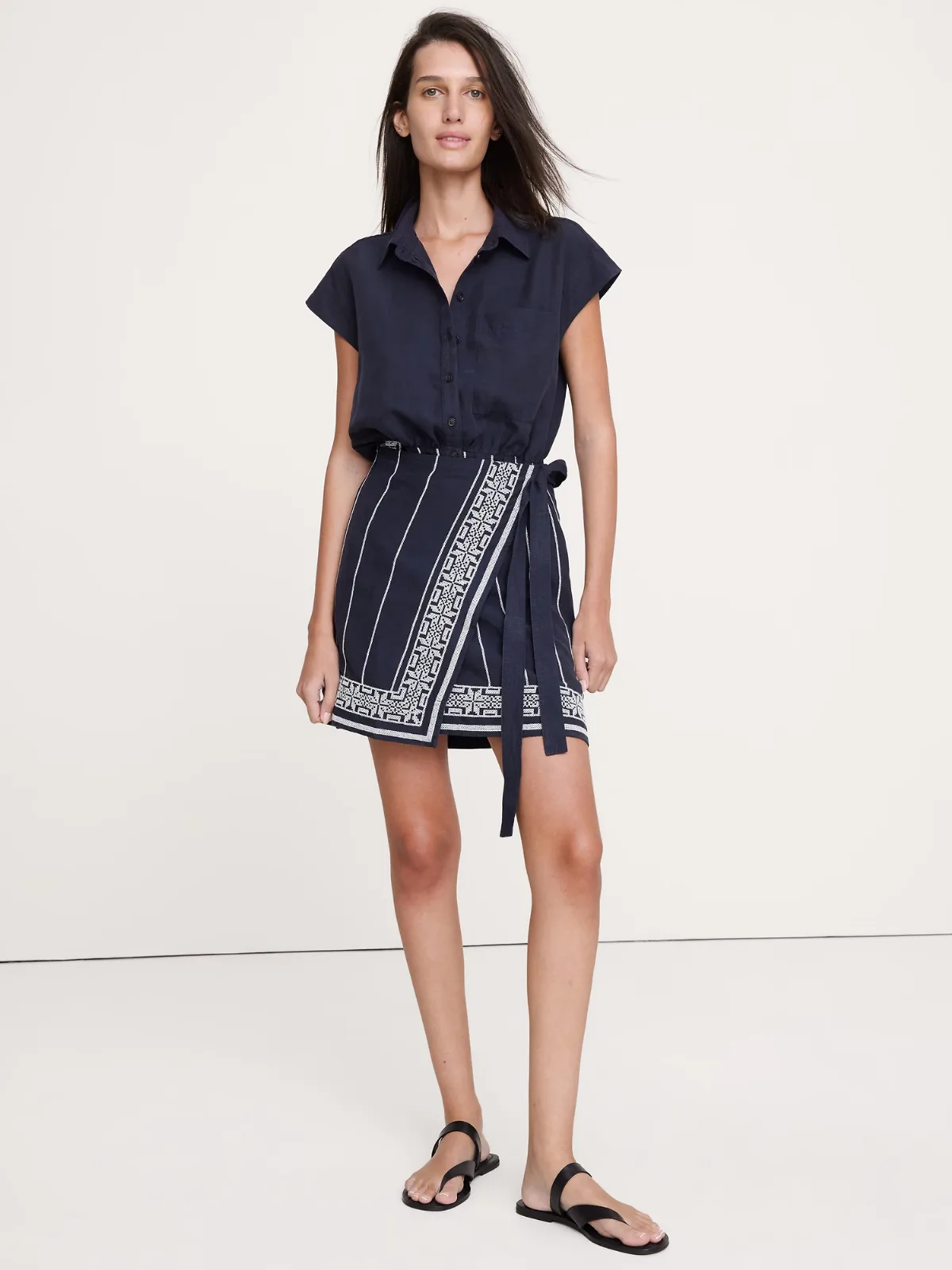 Embroidered Tencel-Linen Wrap Dress by Banana Republic