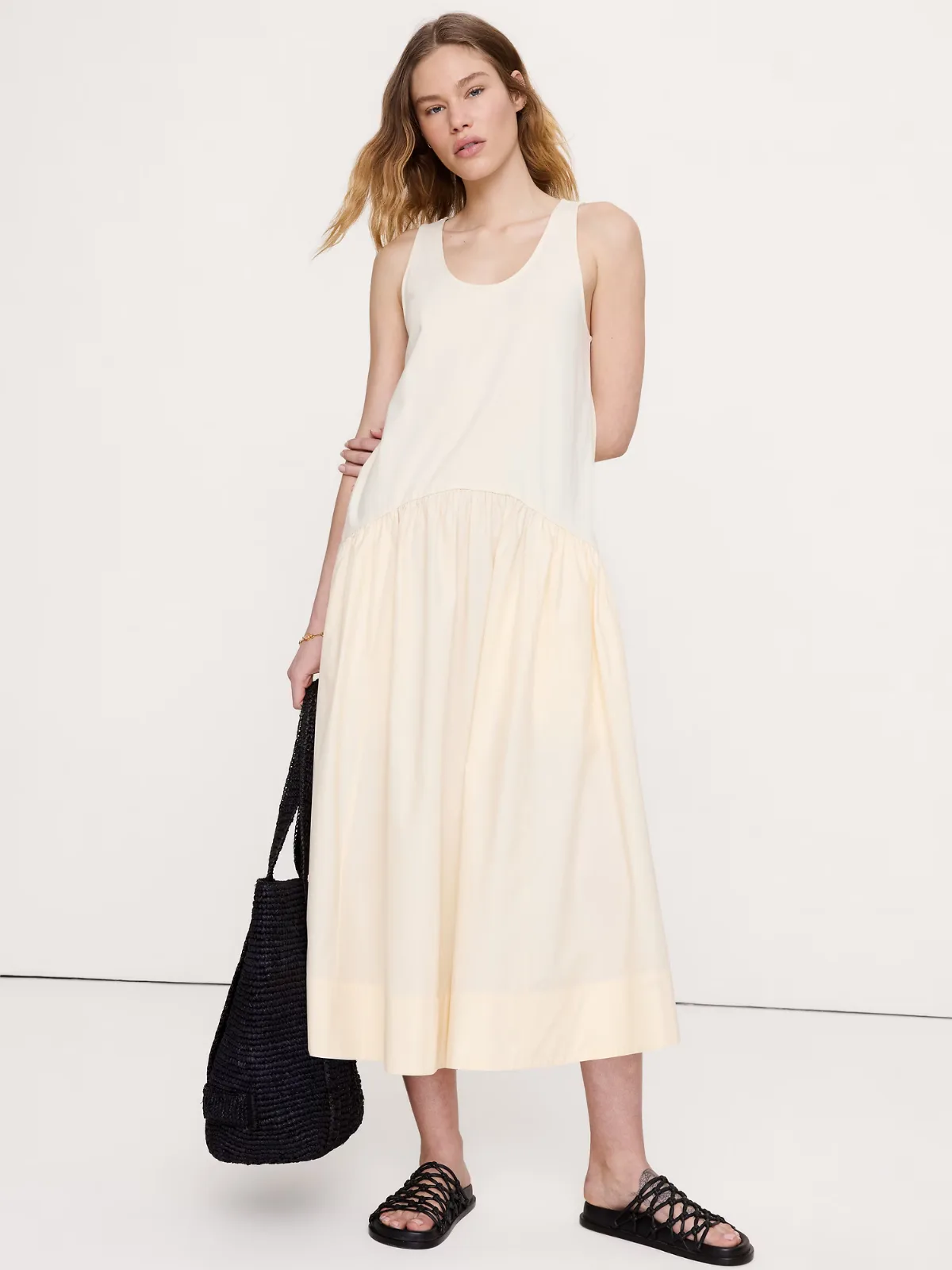 Cotton Poplin + Jersey Midi Dress by Banana Republic