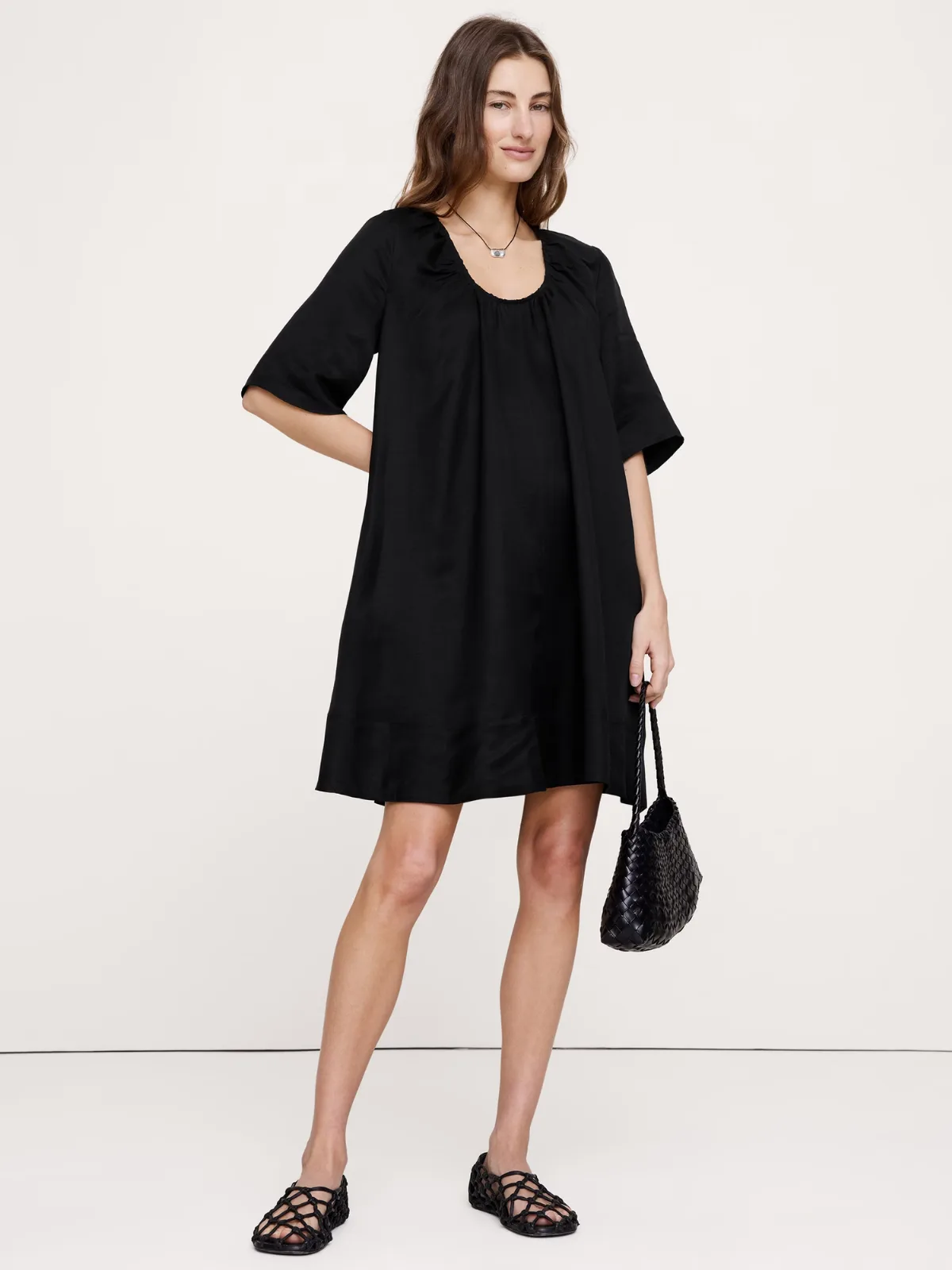 Viscose-Linen Scoop-Neck Mini Dress by Banana Republic