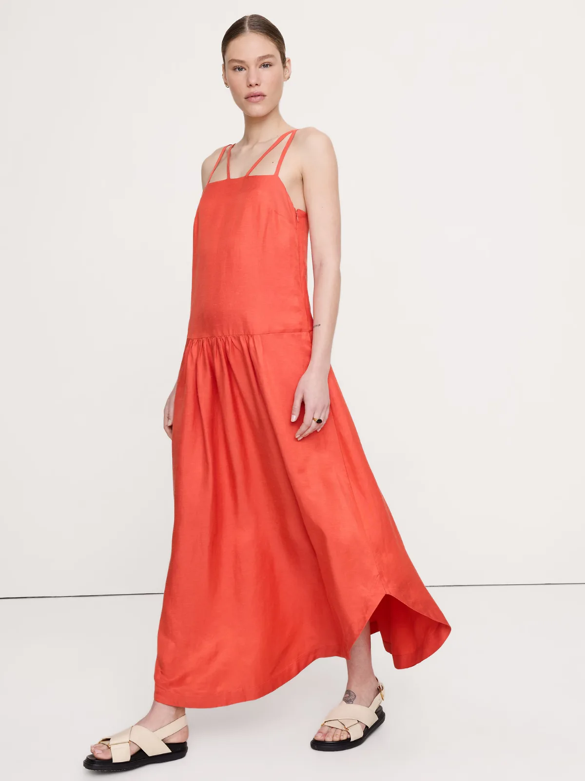 Viscose-Linen Drop-Waist Maxi Dress by Banana Republic